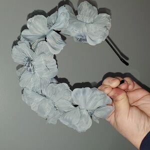 New handmade boutique floral flower metal flexible headband steel-blue/gray